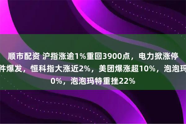 顺市配资 沪指涨逾1%重回3900点，电力掀涨停潮，算力硬件爆发，恒科指大涨近2%，美团爆涨超10%，泡泡玛特重挫22%